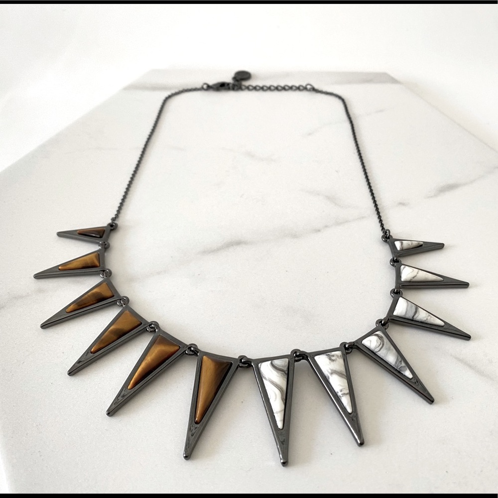 Tiger eye crystal & Marble stone Grey Necklace